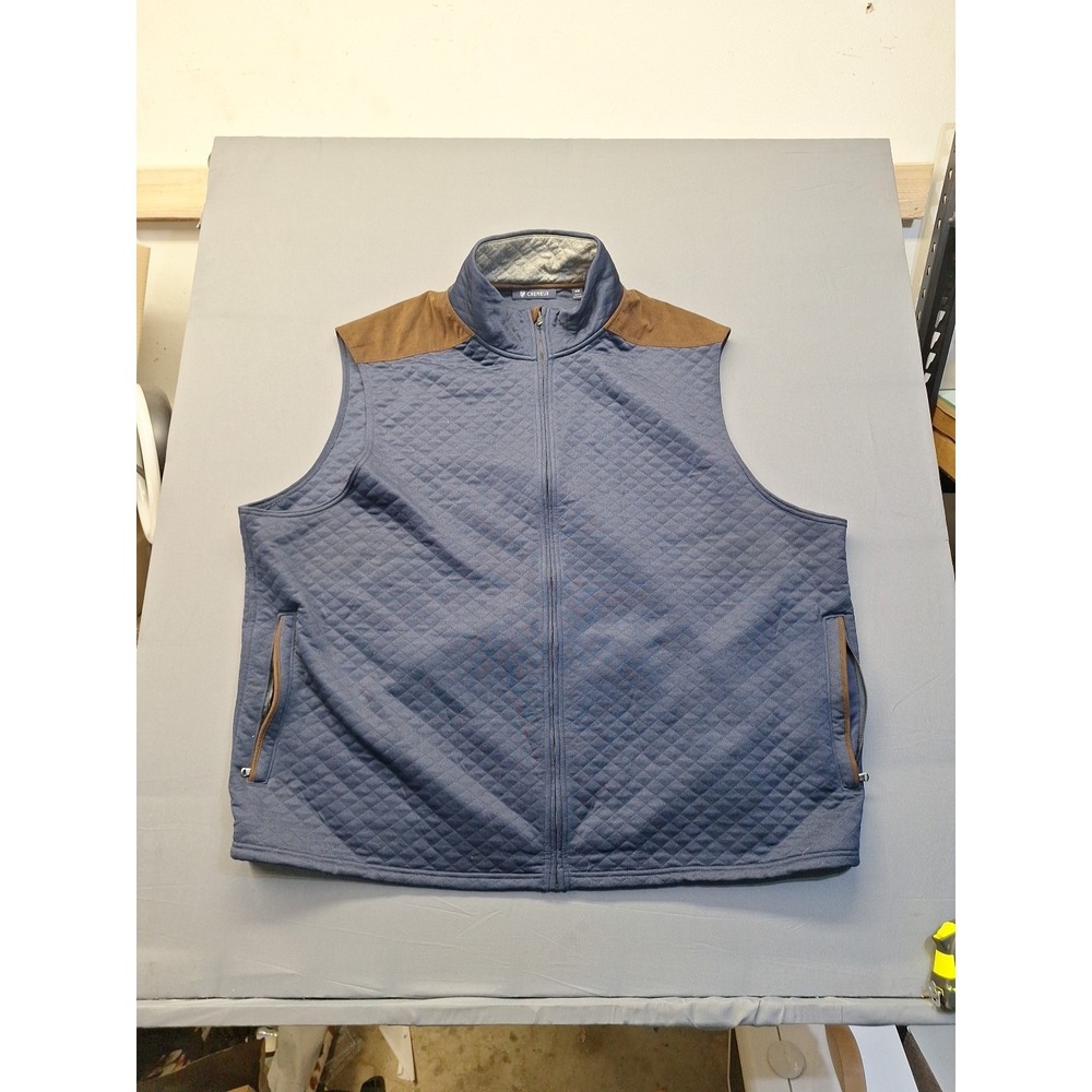 Daniel Cremieux Men's 4XB Blue Quilted Full Zip Vest Suede Shoulder Trim Preppy - Picture 2 of 10
